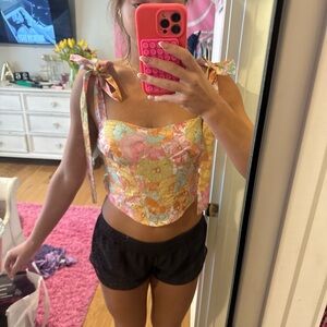 SHEIN Multicolor Floral Tie-Strap Crop Top